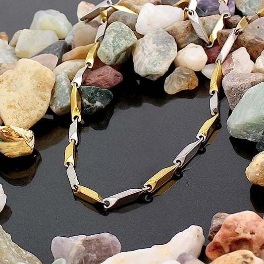 Silver Golden Rice Chain For Men