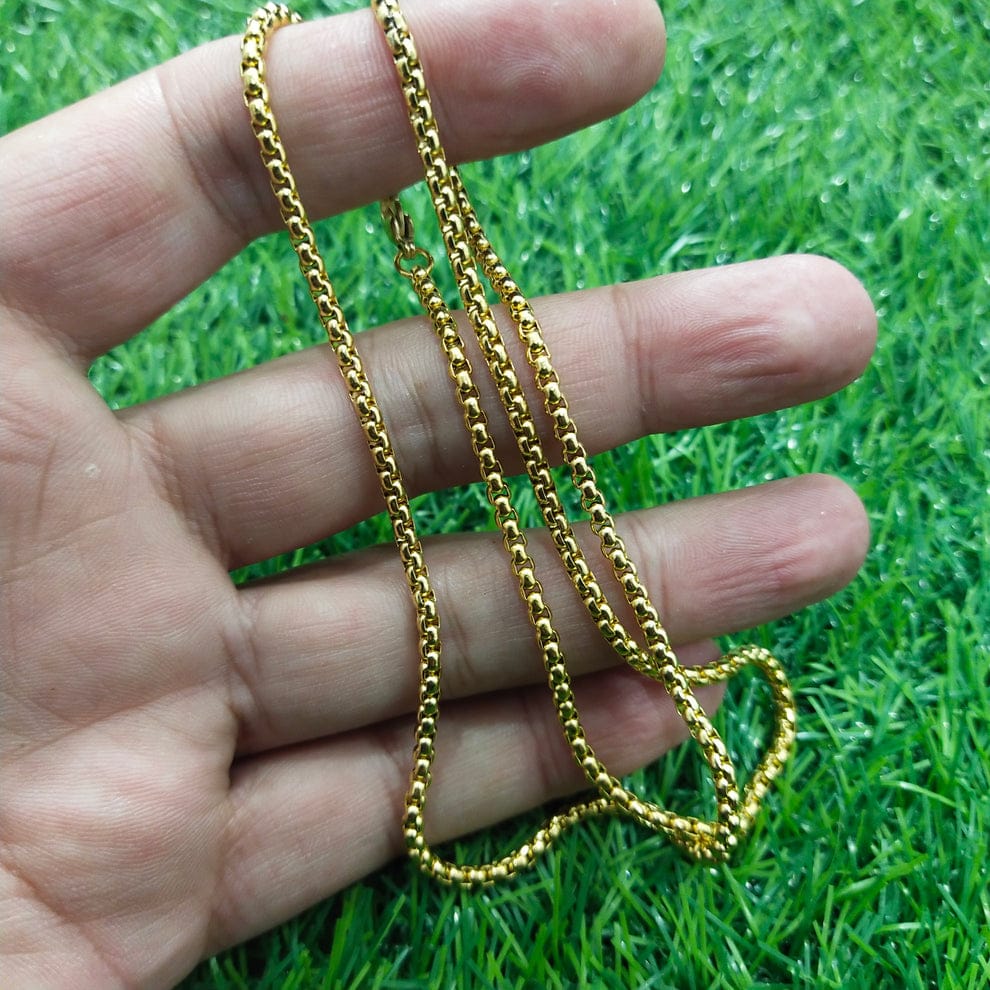 3mm golden Round-Cut Box Neck Chain For Men