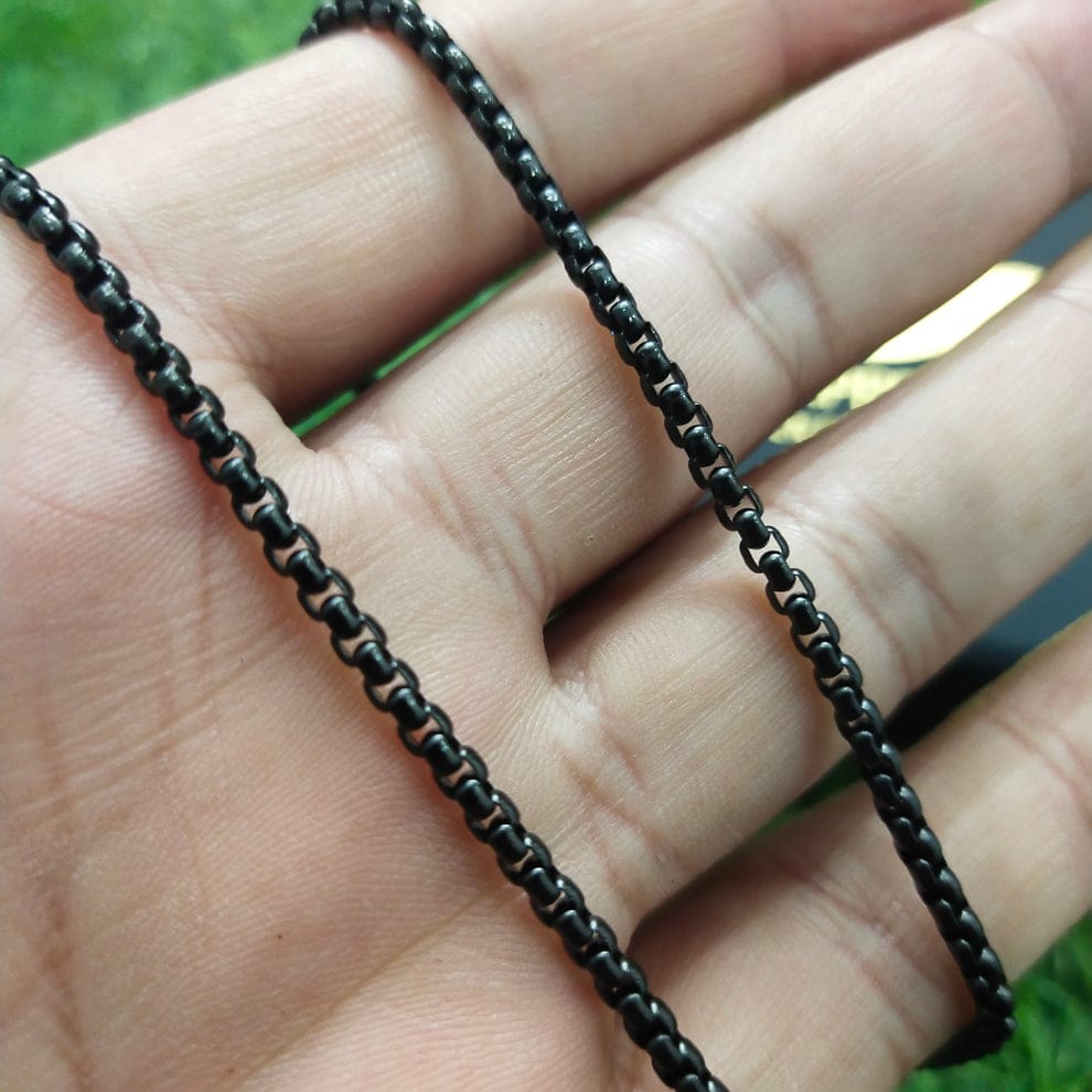 3mm Black Round-Cut Box Neck Chain For Men