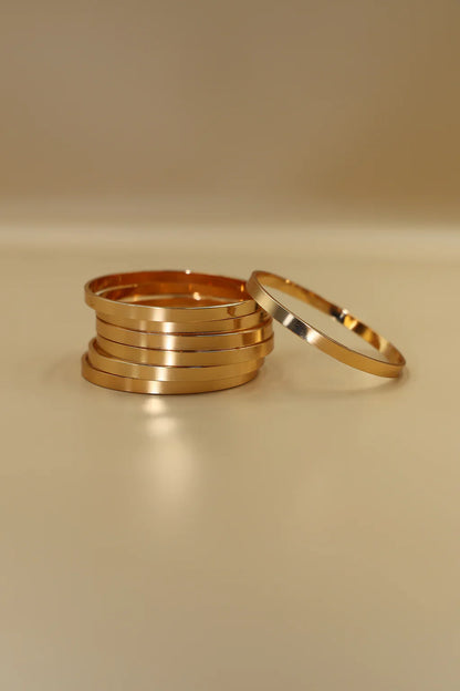 2pcs Set Glossy Gold Color Stainless Steel Bangle for Women