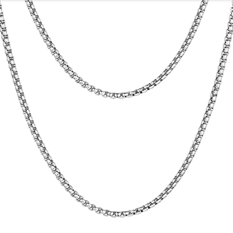 3mm Silver Round-Cut Box Neck Chain For Men