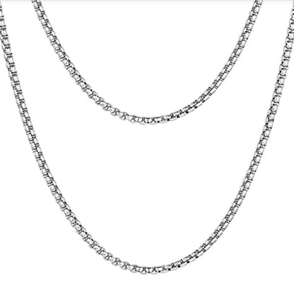 3mm Silver Round-Cut Box Neck Chain For Men