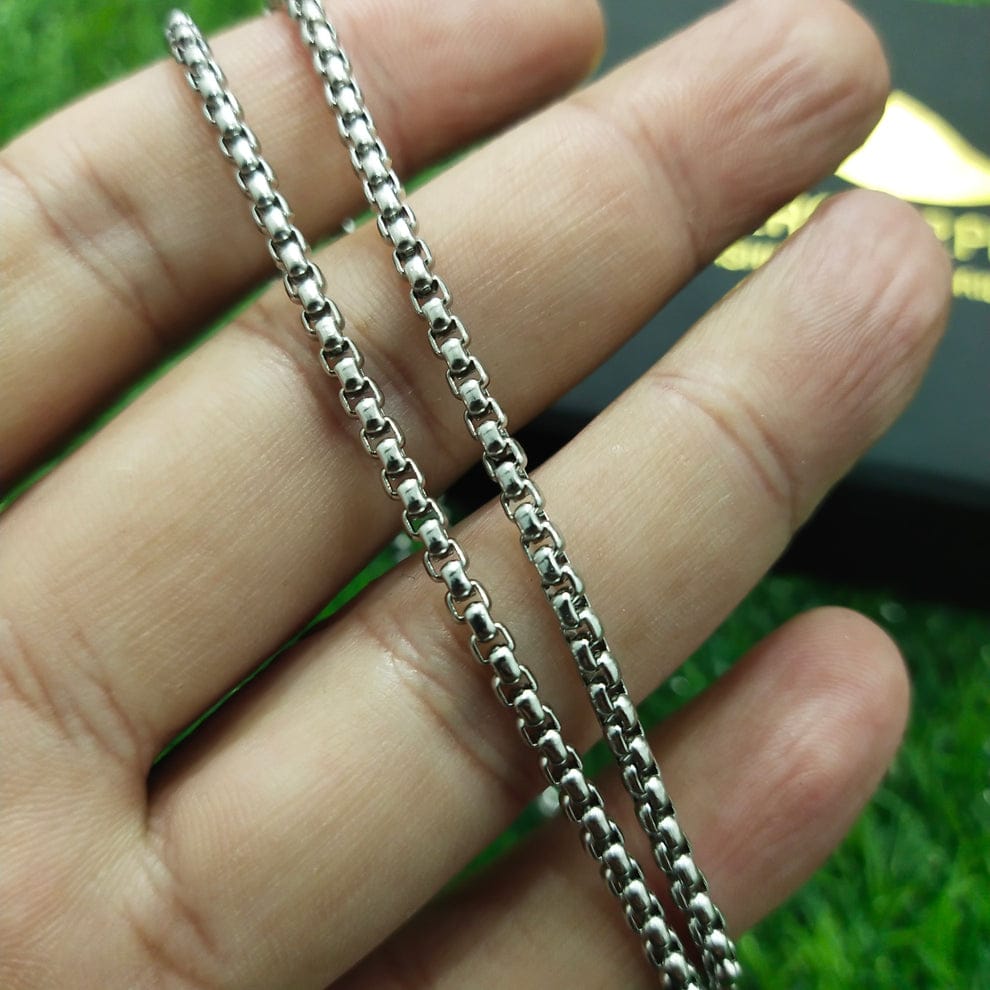 3mm Silver Round-Cut Box Neck Chain For Men