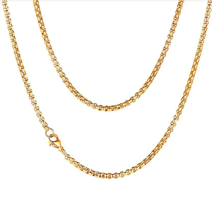 3mm golden Round-Cut Box Neck Chain For Men