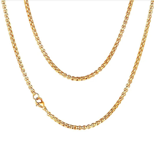 3mm golden Round-Cut Box Neck Chain For Men