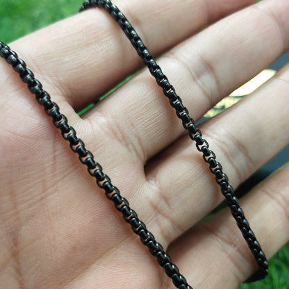 3mm Black Round-Cut Box Neck Chain For Men