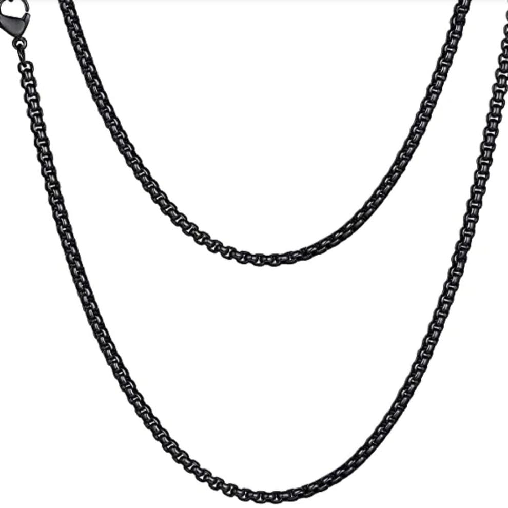 3mm Black Round-Cut Box Neck Chain For Men