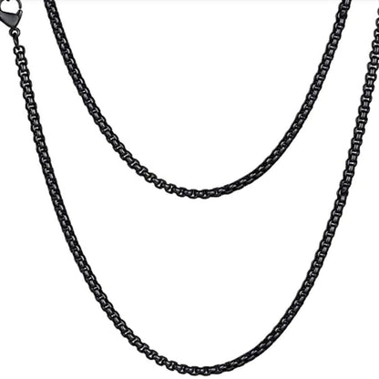 3mm Black Round-Cut Box Neck Chain For Men