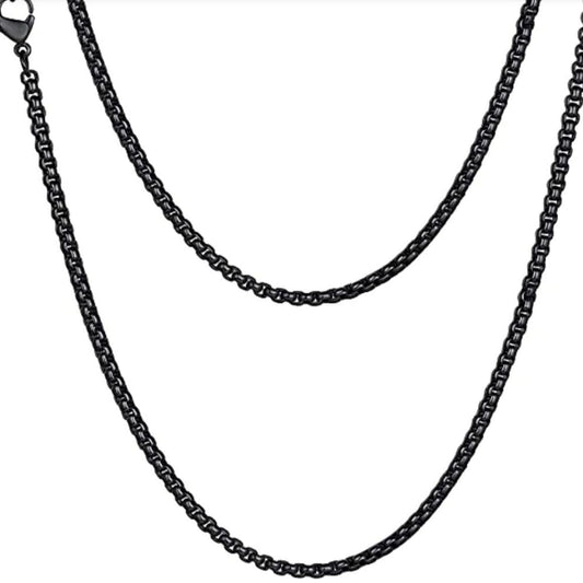 3mm Black Round-Cut Box Neck Chain For Men