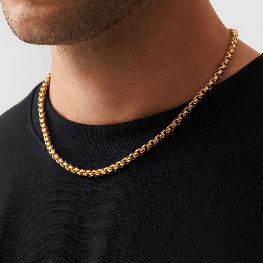 6mm Golden Round-Cut Box Neck Chain For Men