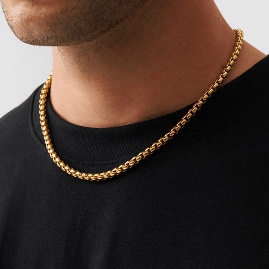6mm Golden Round-Cut Box Neck Chain For Men