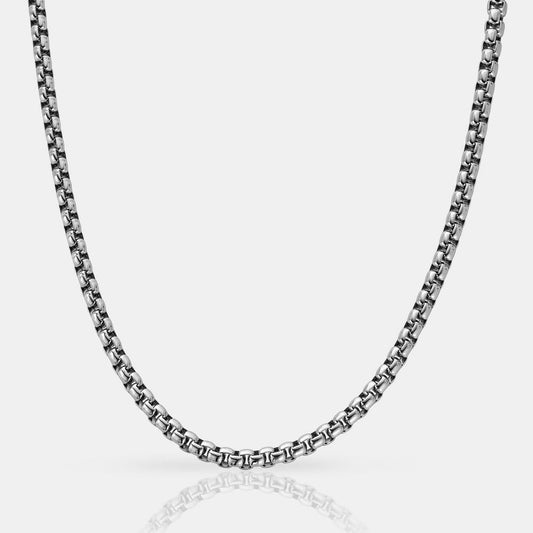 6mm Silver Round-Cut Box Neck Chain For Men